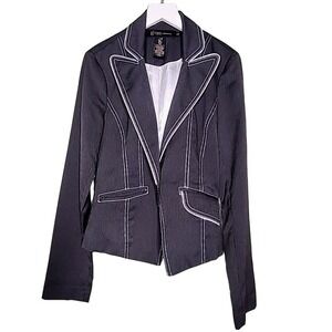 Grass Collection Blazer Black Striped Pockets One Button M‎